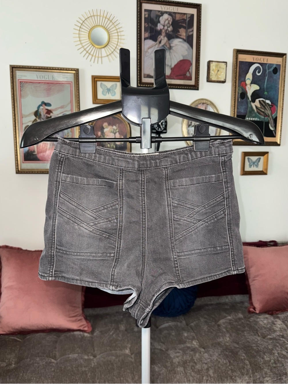 Free People Gray High-Rise Jean Shorts